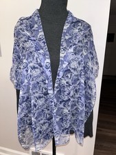 Vintage Cejon Scarf 100 Silk Blue Roses Size 60 in X 14 in