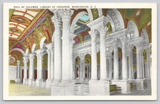 Vintage Linen Postcard Hall of Columns Library of Congress Washington DC