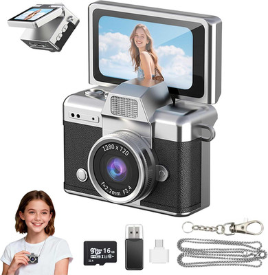 Mini Keychain Camera, 1.47'' IPS Flip Screen Retro Digital Camera Pocket-Sized wi