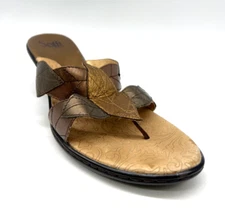 Sofft Brown Bronze Metallic Leaf Wedge Thong Sandals Heels Sz 10 M Söfft