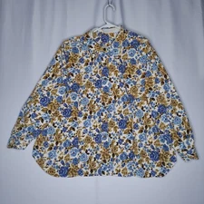 Venezia Corduroy Button Shirt Women 5X Blue Cotton Floral Collar Grunge Grandma