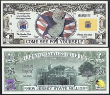 Lot of 500 BILLS- NEW JERSEY STATE MILLION DOLLAR w MAP, SEAL, FLAG, CAPITOL