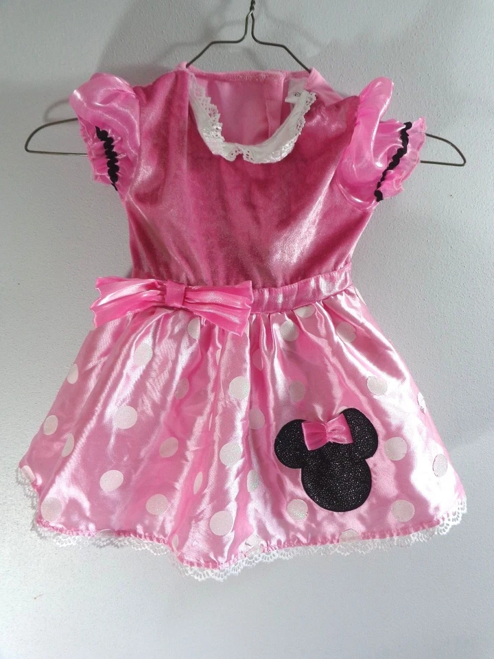 Disney MINNIE MOUSE Disfraz 12-24 Mo Rosa Satinado Vestido Negro Diadema Orejas Lazo Foto 4 de 4