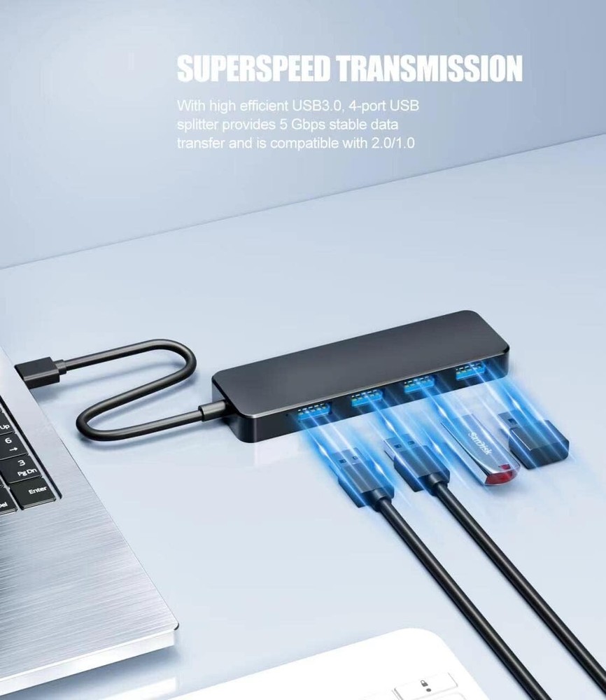 PANPEO 4-Port USB 3.0 Hub for Laptop, PC, Xbox - High-Speed Data Transfer PANPEO 4-Port USB 3.0 Hub for Laptop, PC, Xbox - High-Speed Data Transfer