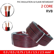 Flexible PVC Insulated Electrical Twin Cable 2 Core 0.3-2.5mm² OFC RVB Black Red