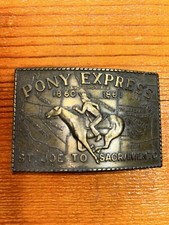 Vintage Pony Express St. Joe To Sacramento 1860-1861 Bronze Belt Buckle