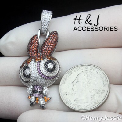 SOLID 925 STERLING SILVER ICY CZ 3D THE POWERPUFF