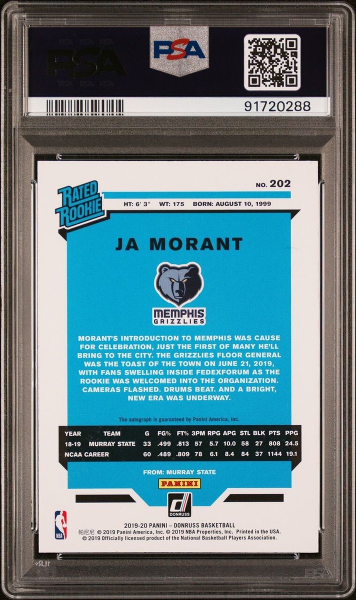 2019 Panini Donruss Ja Morant Signature Rated Rookie Auto RC PSA 9 