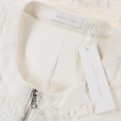 Jonathan Simkhai NWT Boucle Fringe Trim Full Zip Jacket Size Large in Ivory