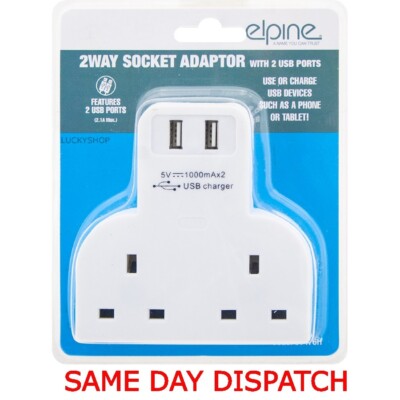 Doppel Steckdose Schalter Stecker 2 Gang Strom Elektro UK Adapter Home Power 2 USB PORT