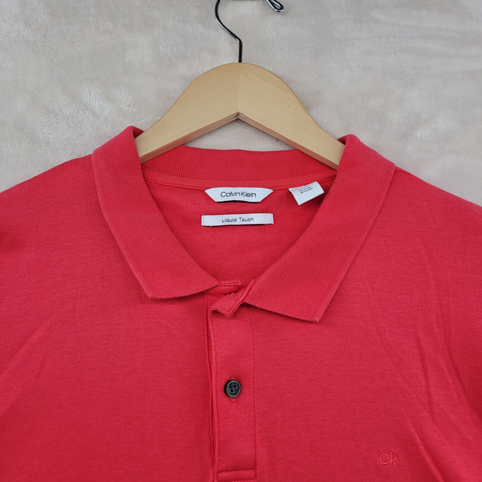 Calvin Klein Liquid Cotton Men's Size XL Solid Red Short Sleeve Polo Shirt thumbnail 2