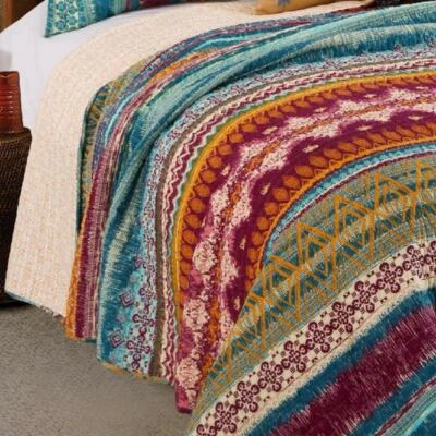 QUALITY NEW! ~ COZY SOUTHWEST BLUE TEAL AQUA RED ORANGE PURPLE GREEN WESTERN QUILT SET