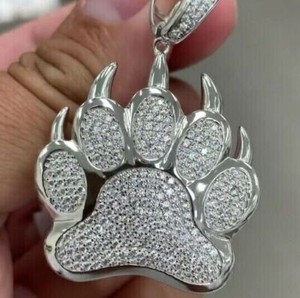 Authentic 2.50Ct Round Cut Simulated Diamond Men Paw Pendant 925 Silver White Gold Plated