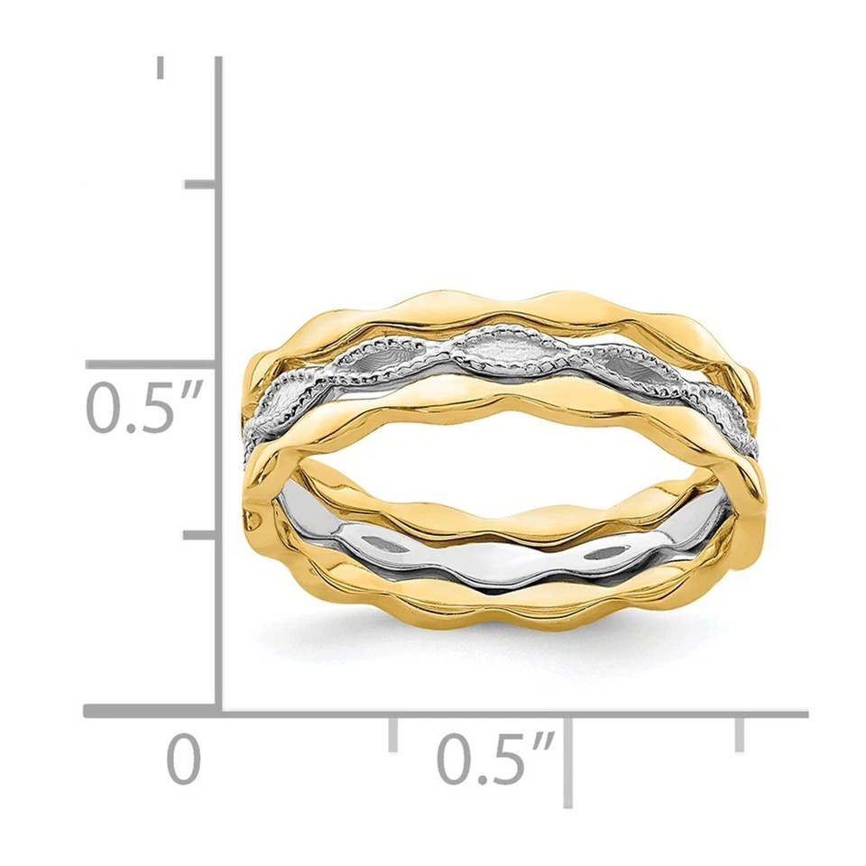 14K Two-tone Gold Set of 3 Stackable Ring Size 7, 3.02gram - Image 3 of 4