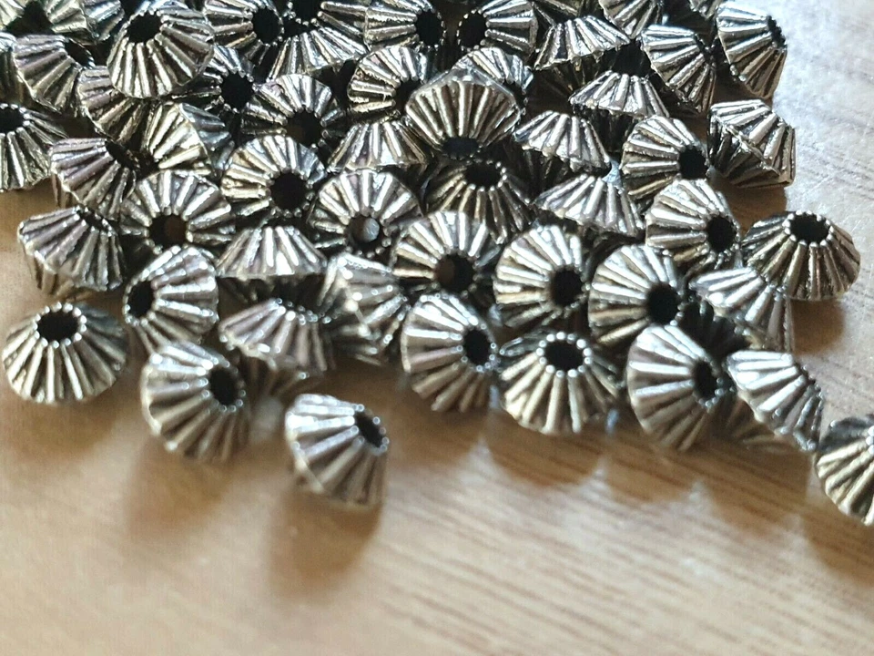 50 Tibetan Silver small 5mm BICONE carved SPACER BEADS - Jewellery making-Crafts - Image 3 of 4