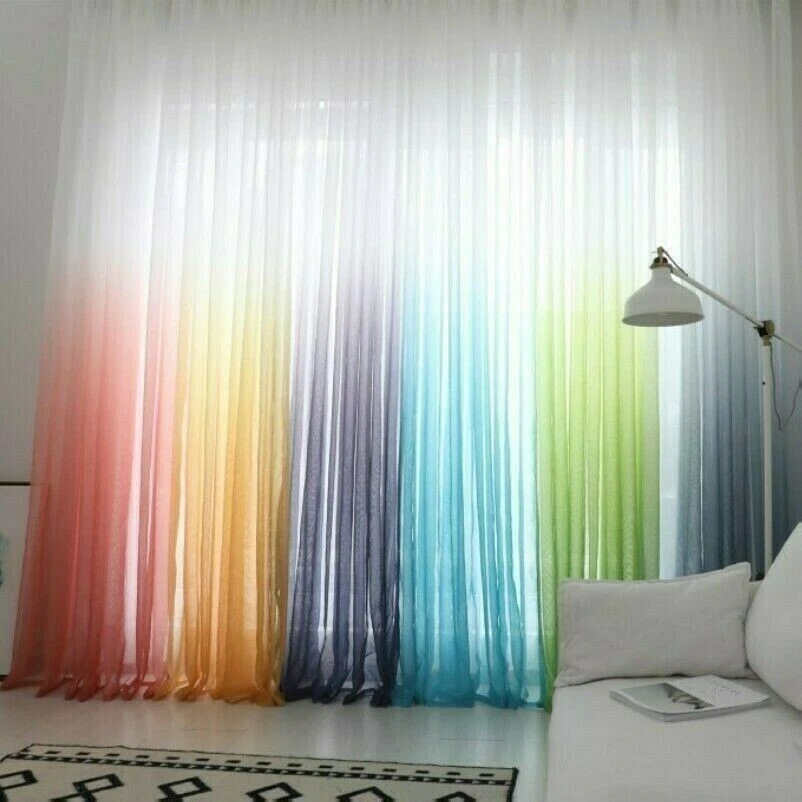 Gradient Printed Voile Sheer Fabric for Curtain Treatment Tulle Cloth Drape