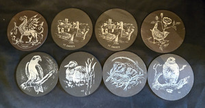 Lot of 8 Llechwedd Slate Drinking Coasters - Birds, Dragon, St. David's