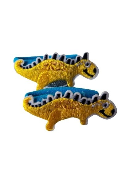 NEW 2 Pack 3cm Yellow Stitched Dinosaur Elasticated Jersey Bobble Hair Tie