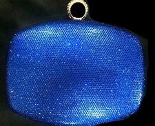 New Royal Blue Crystal Evening Clutch Bag 6''w x 5'' With Crystal Ring Closure