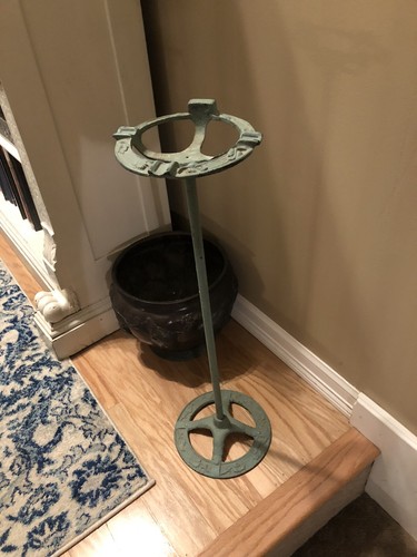 Antique Art Deco Cast Iron Ashtray Smoke Stand Vine Design 26” Tall
