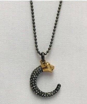 Stella Dot Sparkle Rhinestone Crescent Moon Gold Lion Panther Pendant  Necklace