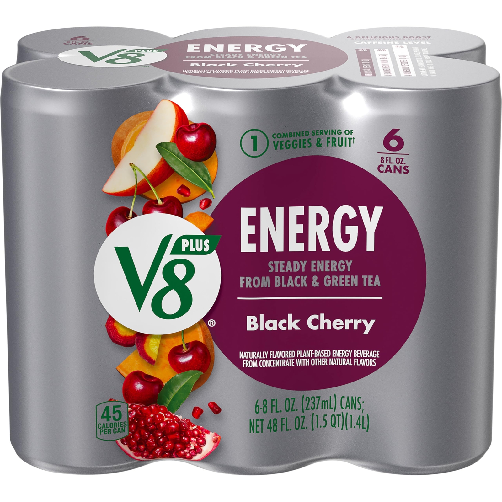 V8 +Energy Black Cherry Juice Energy Drink 8 fl oz Can 6 Pac