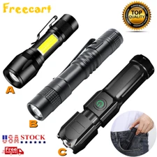 2x Tactical Flashlight Small LED Torch Light Mini Super Bright Penlight USB COB