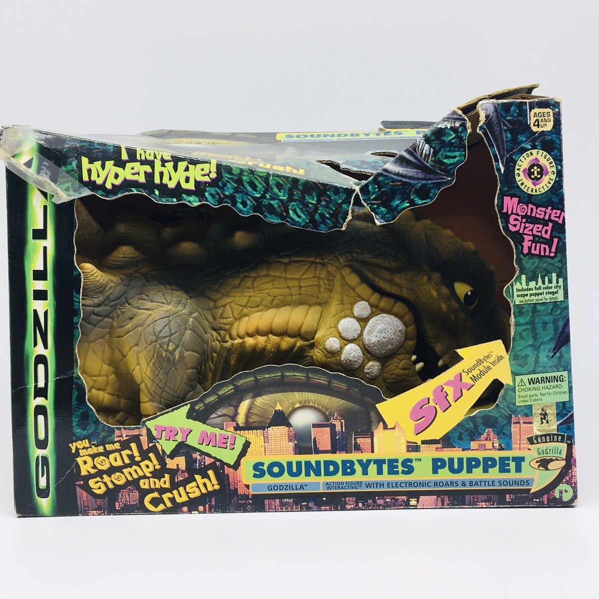 GODZILLA HAND PUPPET SOUNDBYTES Vintage Toy 1998 Figure TOHO Japan