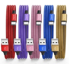 etguuds USB C Cable 4ft, 5-Pack to C Red/Purple/Pink/Blue/Gold