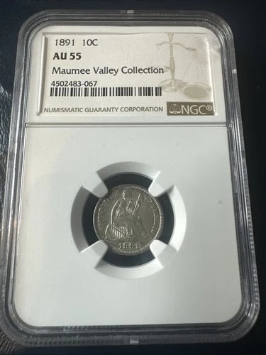 1891 Seated Liberty Dime NGC AU55 Maumee Valley Collection