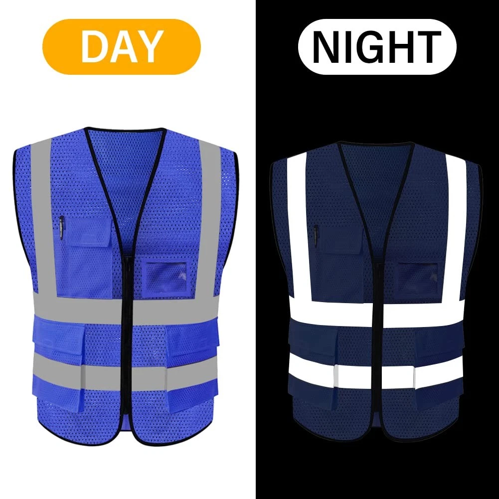 HYCOPROT High Visibility Mesh Safety Reflective Vest with Pockets and Zipper, Me - product detail image 5