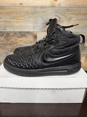 Nike Air Force 1 Lunar Black Leather Lace-Up Rubber Sole High Top Men's Boot
