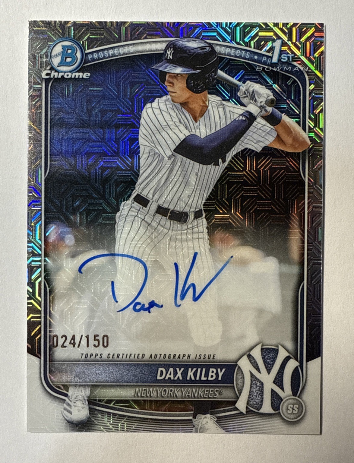 2025 Bowman Draft Dax Kilby Chrome Auto HTA Choice Refractor 1st #/150 Yankees