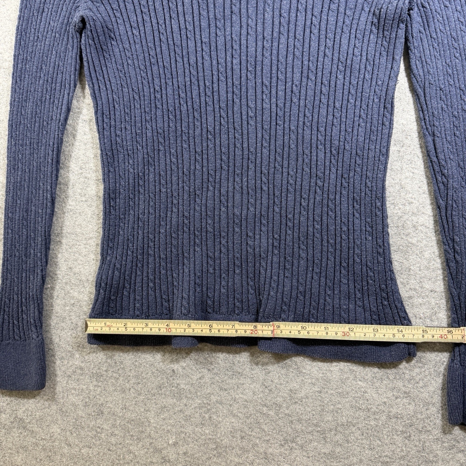Talbots Cable Knit Turtleneck Sweater Womens L Navy Blue Preppy Slim Fit Luxury thumbnail 10