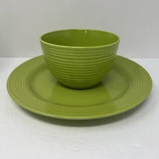 Royal Norfolk Plate & Bowl Set of 2 Green Swirl Design Greenbrier International