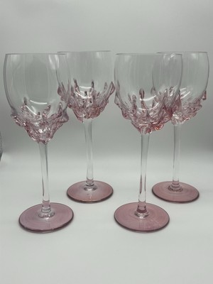 Signed Ion Tamaian Pink Wine Glasses Set Of 4 Romanian Art Glass READ