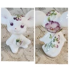 Vtg Fenton Milk Glass Mouse Mice White Purple Florals Handpainted Artist Signed