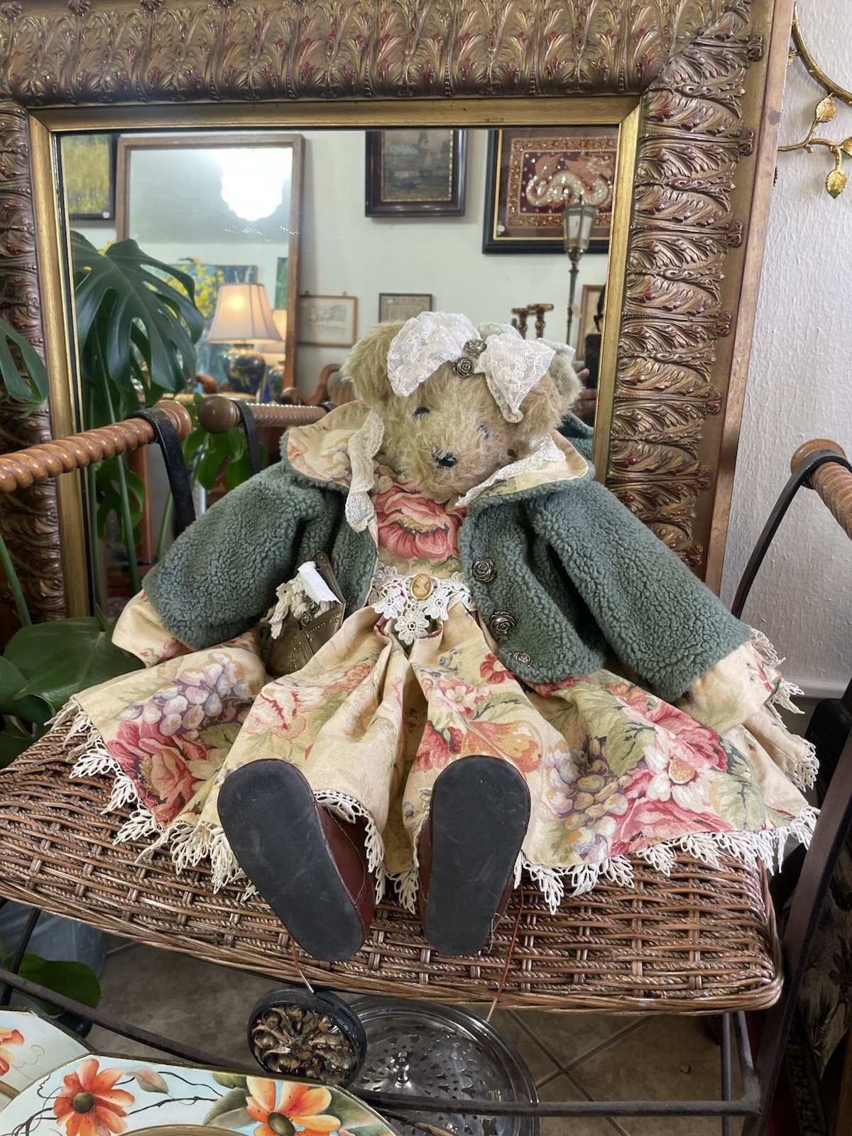 Large Vintage Teddy Bear in Floral Dress | eBay