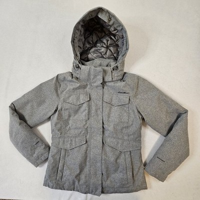 Eddie Bauer Gray Down Sz. M  Coat  YL140417 D3456445 Zip Off Hood 650 Fill