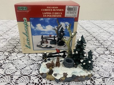 Lemax Village Collection Curious Bunnies Cardinal Tree Landscape, 2001 EUC w/Box