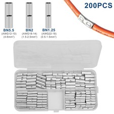 200PCS Copper Butt Splice Connectors Kit Non-Insulated Crimp Terminals Inverters