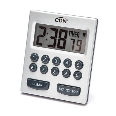 CDN Direct Entry 2- Alarm Digital Kitchen Timer | Counts Up & 7'', Silver 
