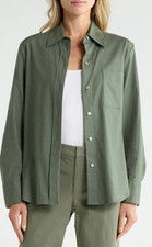 Vince XS Womens Blouse Sea Fern Green Linen Blend Button Shirt Top $298