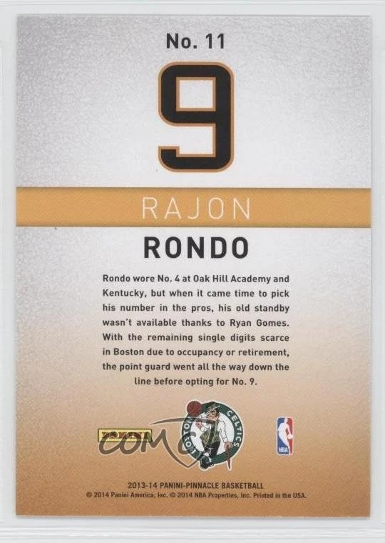 2013-14 Panini Pinnacle Behind The Numbers Artist Proof Rajon Rondo #11 - Image 2 of 2