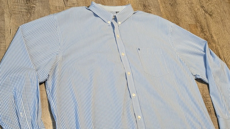 Izod Men's 2XL Non Iron Stretch Long Sleeve Shirt Blue White Check Button Down