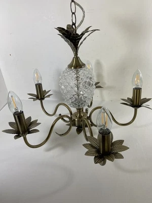 B & Q Colours Ceiling Light Pineapple Glass Center 5 Lamp Brass Effect 50cm Wide - Image 1 of 4
