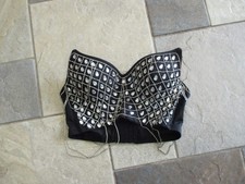 NO 1 Beaded Shaped Camisole Beaded Rhinestone Corset, Black Silver, Size S