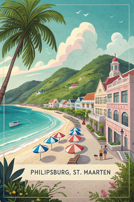 Philipsburg, St. Maarten - Caribbean Paradise Vintage Reiseposter A1-A4 Poster