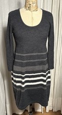 Studio One Womens Grey Ivory Stripe Knit L Sleeve Dress Sz M Pre-owned 