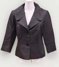 Tribal Brand Black Textured Print 3/4 Sleeve Puff Collar Short Blazer 8 Vintage